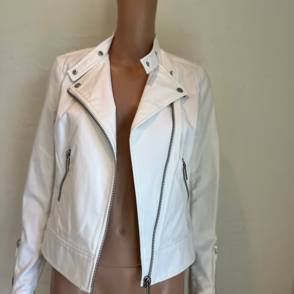 Michael Kors Moto Biker White Jacket Stretchy Coat Cotton Blend Women’s